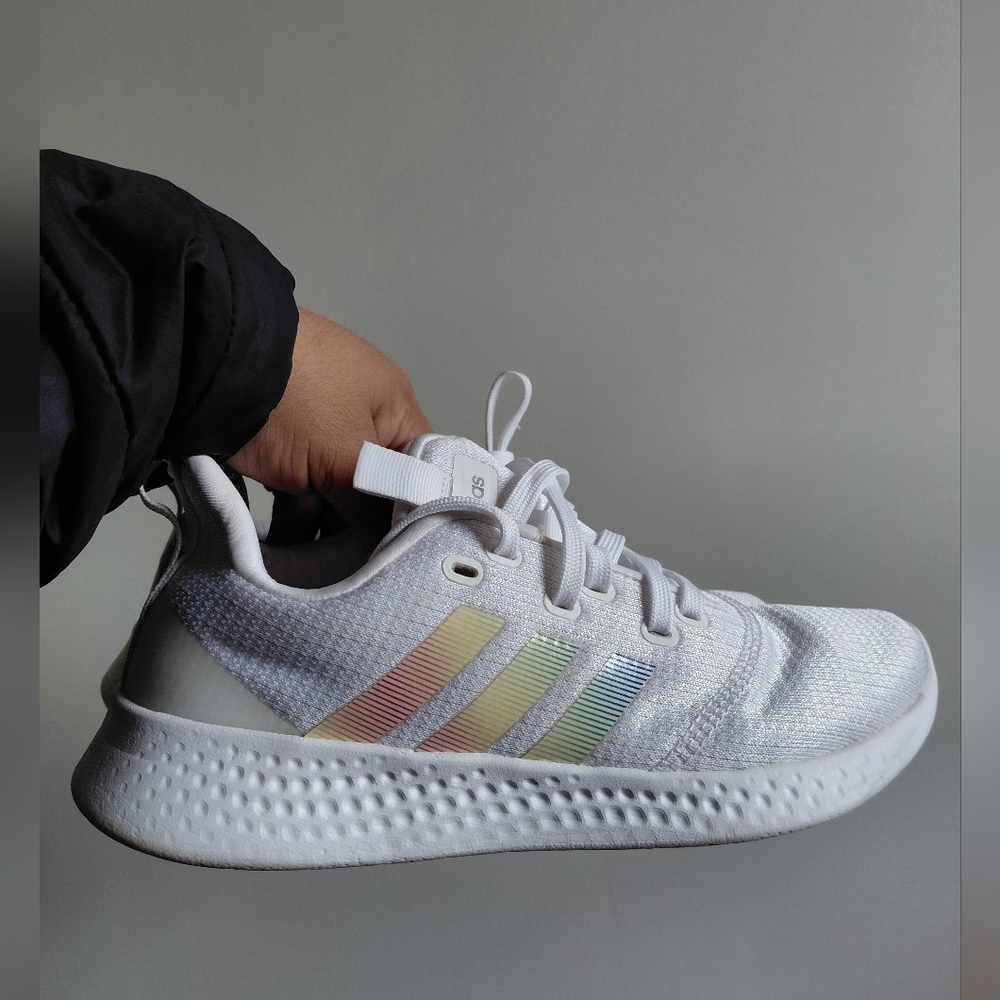 Adidas White Sneakers with Rainbow Stripes